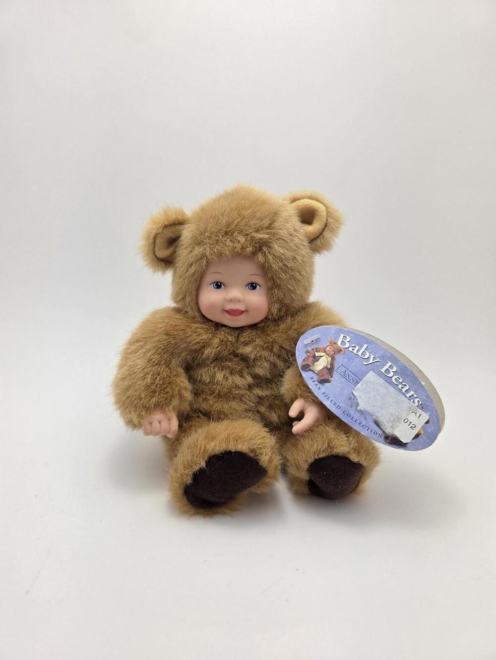 Cute Anne Geddes Doll 90s Vintage Brown Teddy Bear Doll (7 inch)